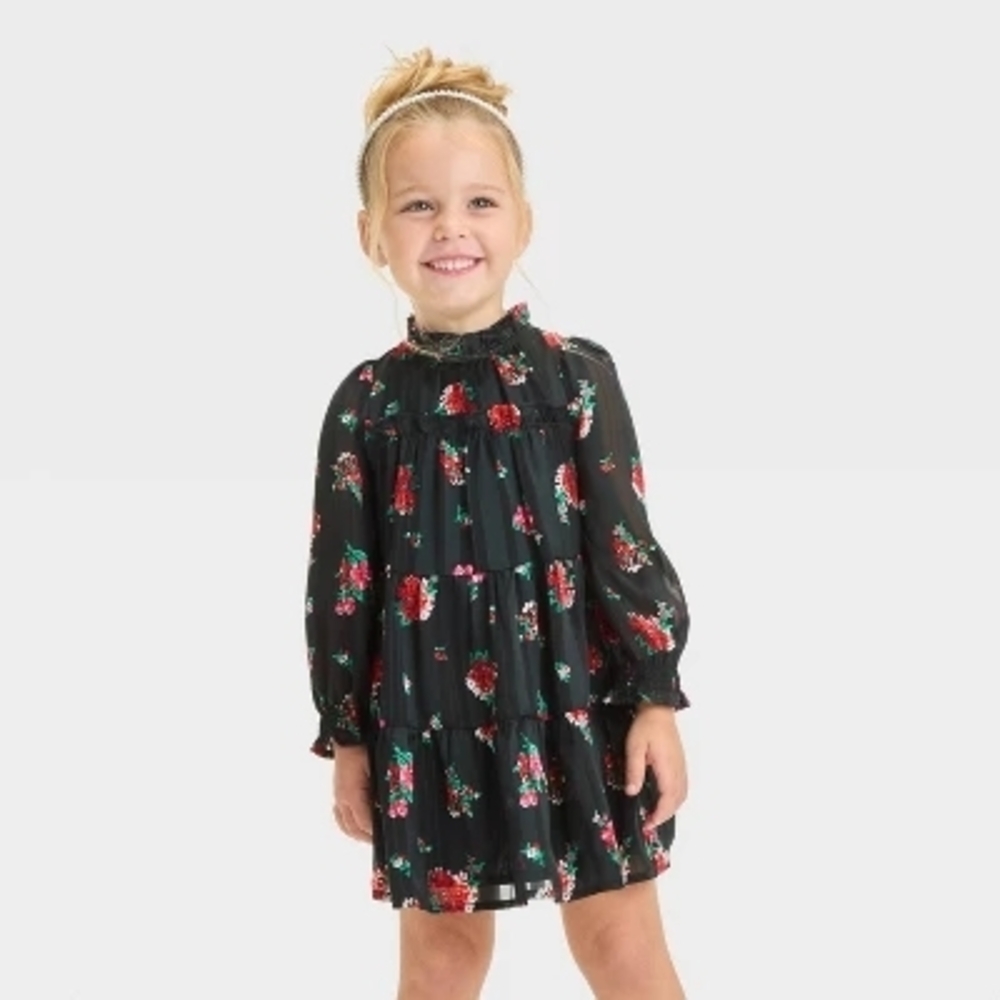 Cat & Jack Black Floral Kids Dress